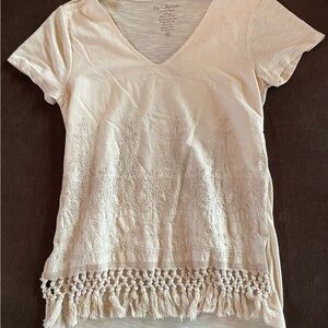 Chico's Ivory Embroidered Short Sleeve Top